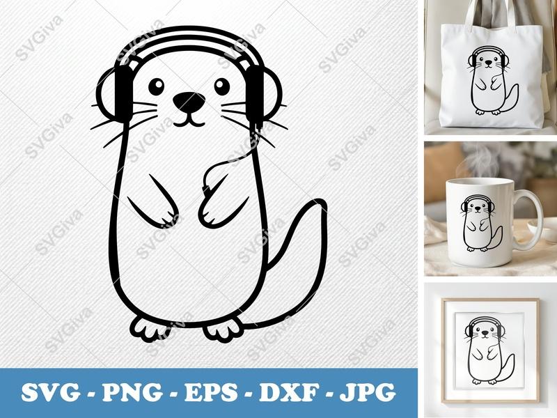Otter Wearing Headphones SVG | Puffy Cartoon Design | PNG DXF EPS | Cricut Silhouette File