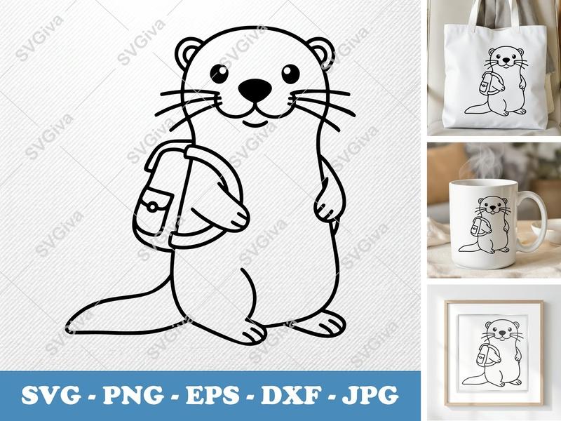 Otter with Backpack SVG | Friendly Bean-Shaped Cut File | PNG DXF EPS | Cricut Silhouette Ready