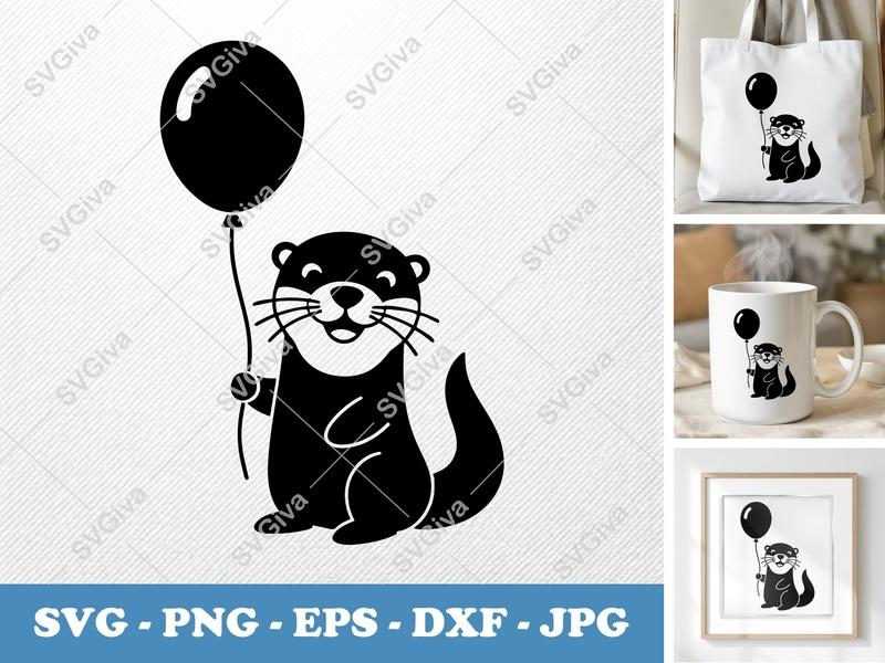 Otter with Balloon SVG | Puffy Soft Forms | PNG DXF EPS | Cricut Silhouette Cut File
