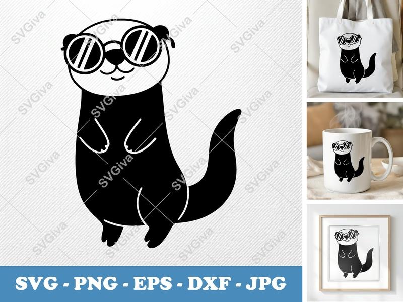 Otter with Sunglasses SVG, Cute Animal PNG, EPS, DXF Cut File for Cricut & Silhouette, Modern Design Clipart