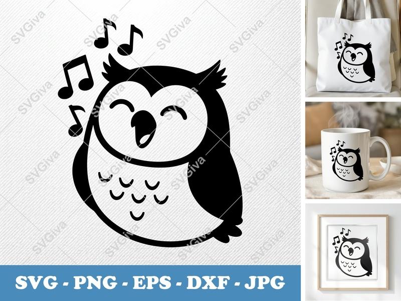 Owl Singing SVG | Friendly Rounded Body | Bean-Shaped Forms | PNG DXF EPS | Cricut Silhouette Cut File