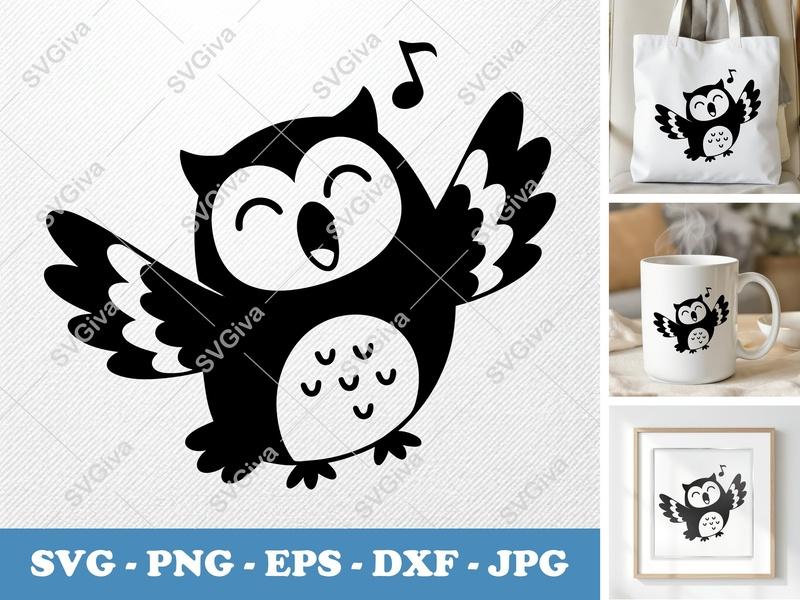 Owl Singing SVG PNG DXF EPS Cut File for Cricut Silhouette | Cartoon Animal Vector Art