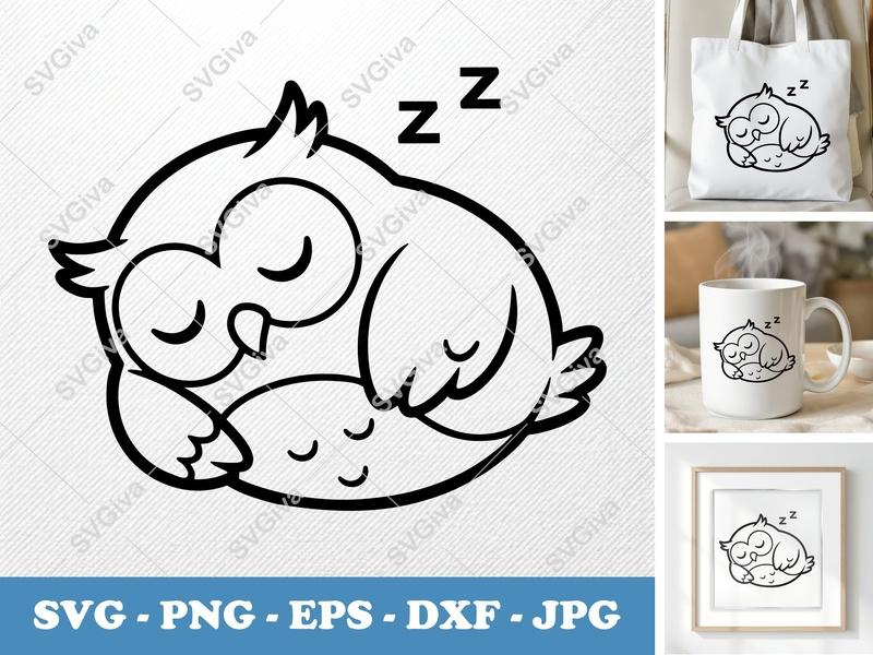 Owl Sleeping SVG | Cute Bird Nap Time Cut File PNG DXF EPS Cricut Silhouette