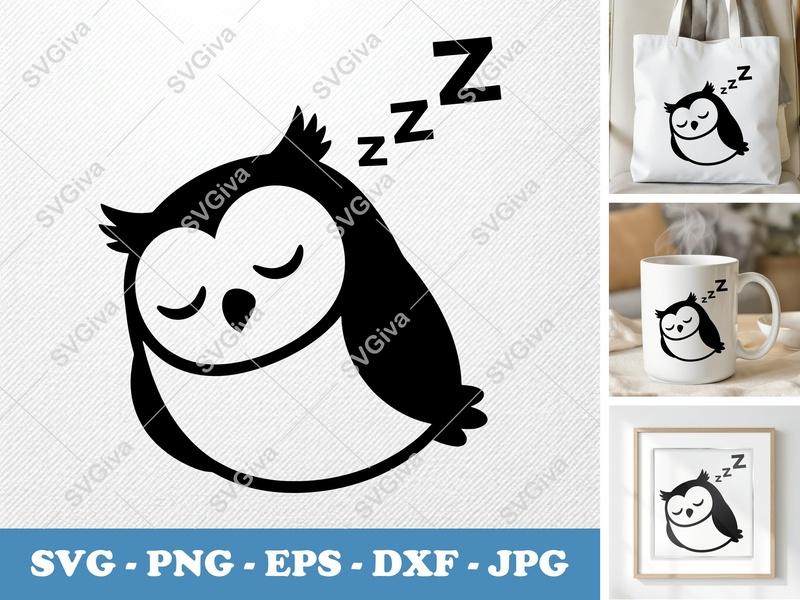 Owl Sleeping SVG | Friendly Bean Shaped Design | PNG DXF EPS for Cricut & Silhouette