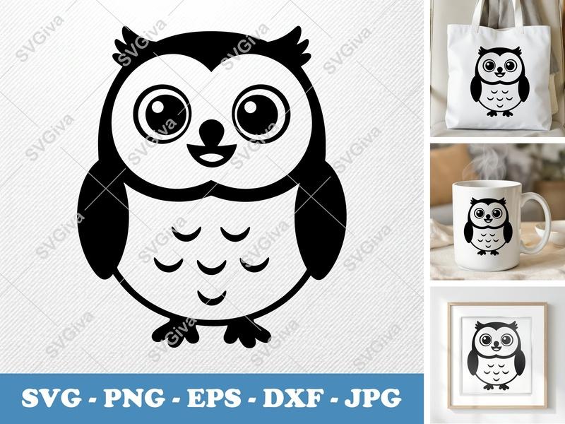 Owl Smiling Happily SVG PNG DXF EPS | Cute Owl Cut File for Cricut Silhouette