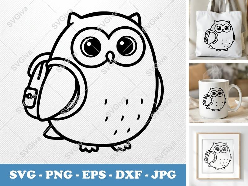 Owl SVG Backpack, Cute Modern Clean Design, School Owl Clipart, PNG EPS DXF | Cricut Silhouette File Instant Download