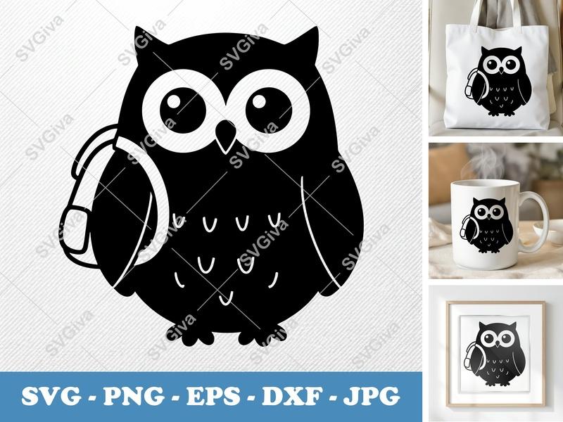 Owl SVG Backpack, Modern Clean Design Owl Cut File | PNG EPS DXF | Cricut Silhouette File Instant Download, School Owl Vector Art