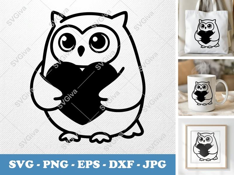 Owl SVG | Cute Heart Modern Clean Design | PNG EPS DXF | Cricut Silhouette Cut File Vector Clipart