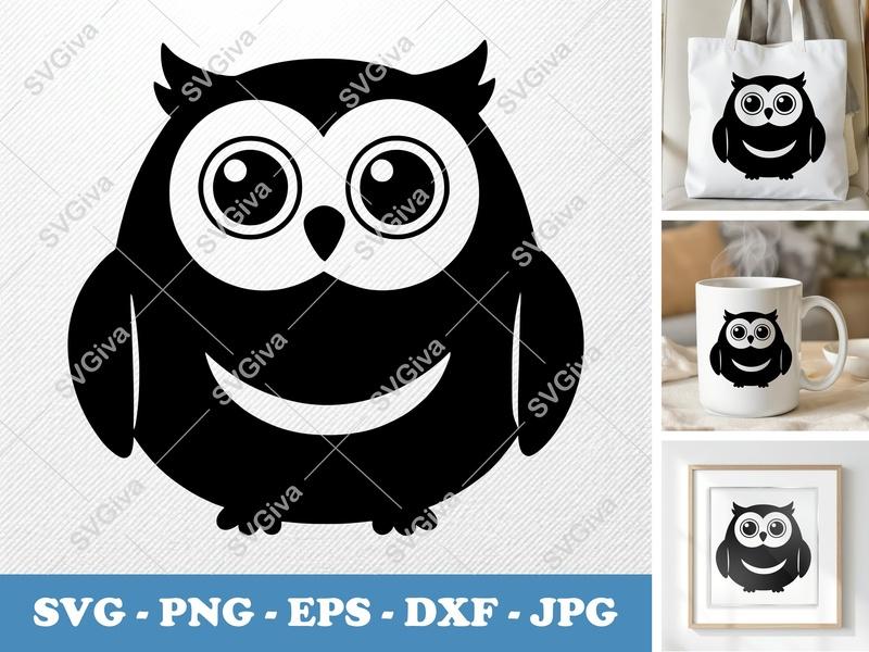 Owl SVG, Cute Modern Clean Design, Black and White, Digital Download | PNG EPS DXF for Cricut & Silhouette