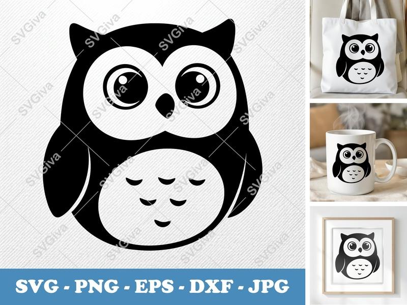 Owl SVG | Modern Clean Line Art Owl Cut File | Cute Minimalist Owl Design for Cricut, Silhouette | PNG EPS DXF Vector