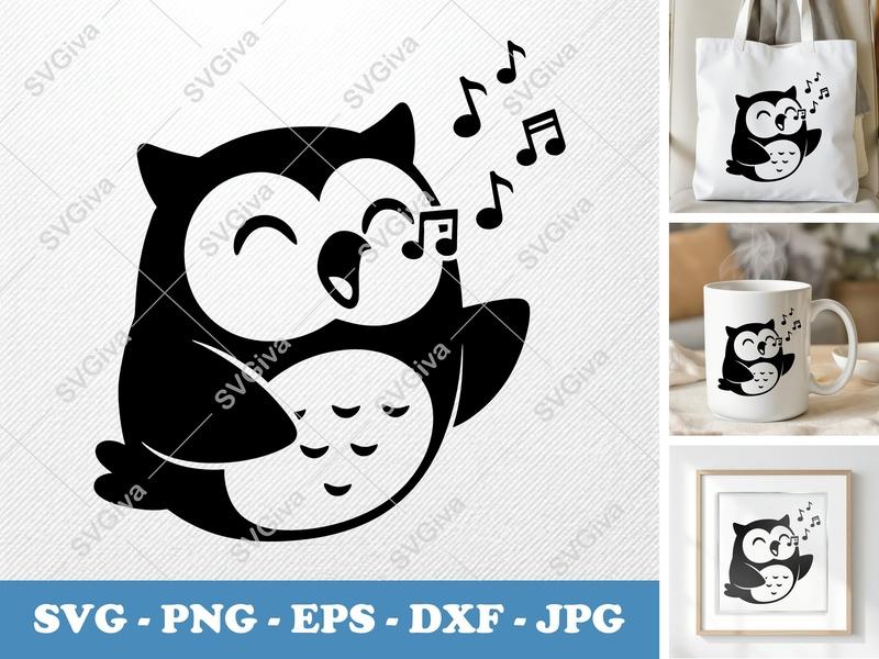 Owl SVG, Singing Owl with Music Notes Cut File for Cricut, Cute Aviary PNG EPS DXF, Silhouette Studio Design