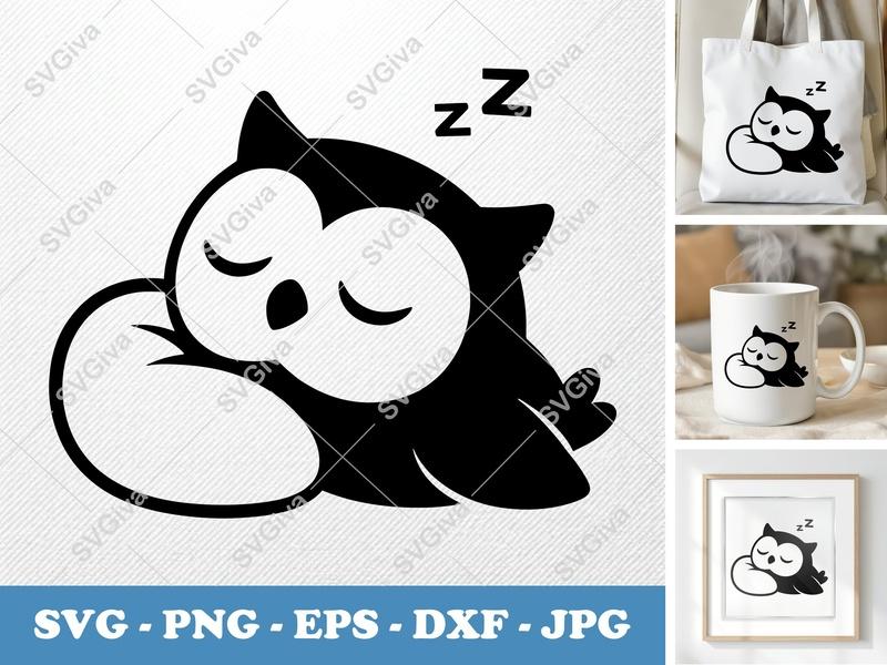Owl SVG Sleeping Cute, Modern Clean Design, Zzz Sleepy Bird | PNG EPS DXF | Cricut Silhouette Cut File