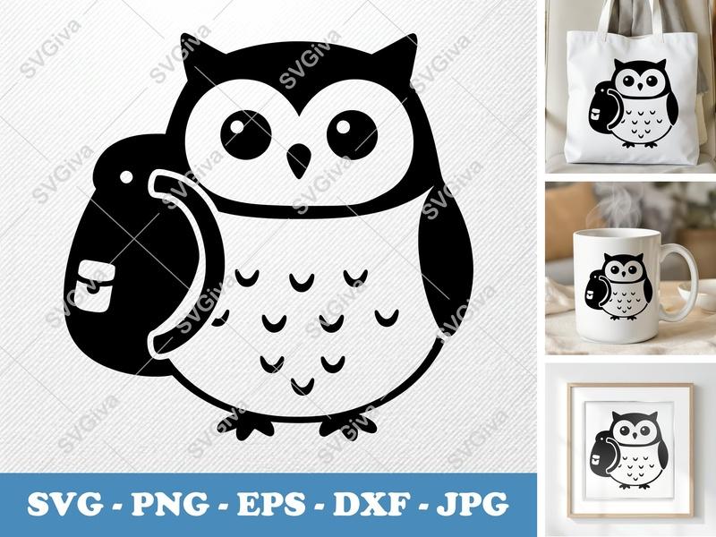 Owl Wearing Backpack SVG | Puffy Soft Forms | PNG, DXF, EPS | Cricut Silhouette Cut File