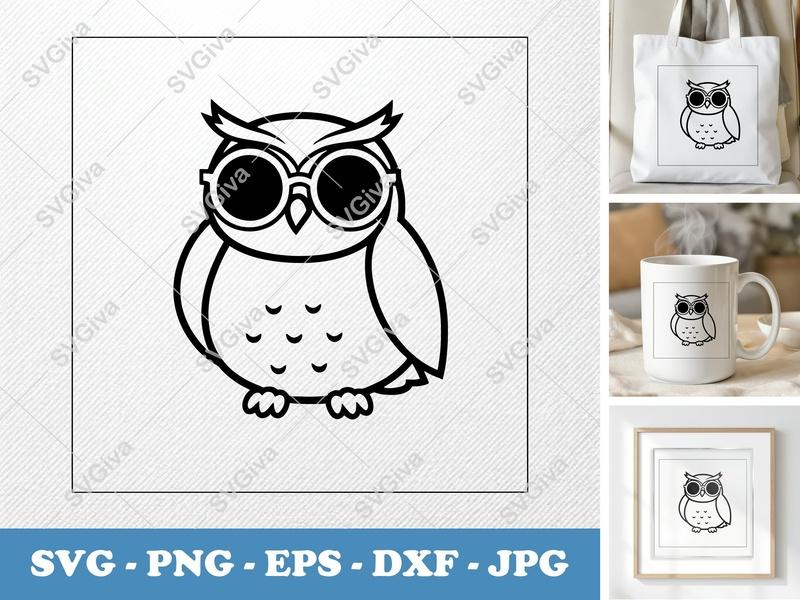Owl Wearing Sunglasses SVG | Friendly Bean-Shaped Cut File for Cricut & Silhouette | PNG DXF EPS