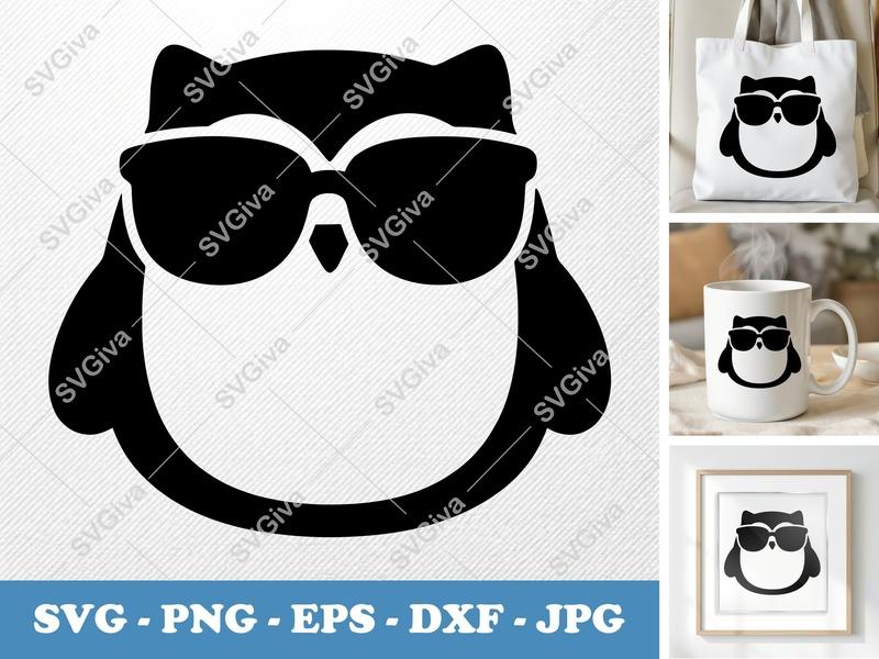 Owl Wearing Sunglasses SVG | Puffy Soft Shapes | Inflated Pillow-Soft Forms | PNG DXF EPS | Cricut Silhouette File