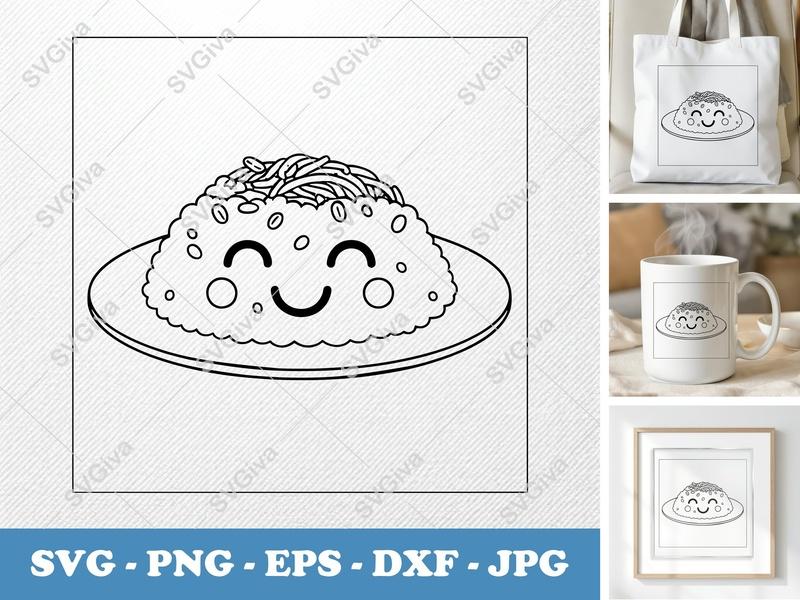 Pad Thai SVG, Cute Food Noodle Asian Cuisine Clipart | PNG EPS DXF for Cricut & Silhouette, Modern Kawaii Design