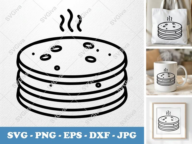 Pancakes Fresh SVG | Minimalist Line Art Stack | PNG DXF EPS | Cricut Silhouette Cut File