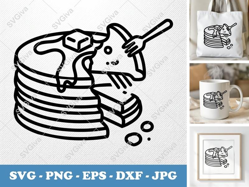 Pancakes Partially Eaten SVG | Bold Contour Minimalist Design | PNG, DXF, EPS | Cricut Silhouette File
