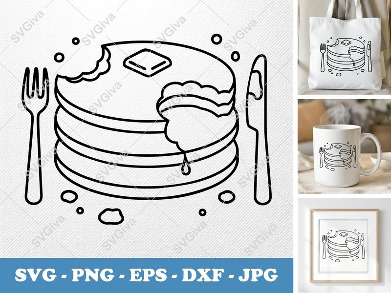 Pancakes Partially Eaten SVG PNG DXF EPS | Breakfast Food Cut File Cricut Silhouette