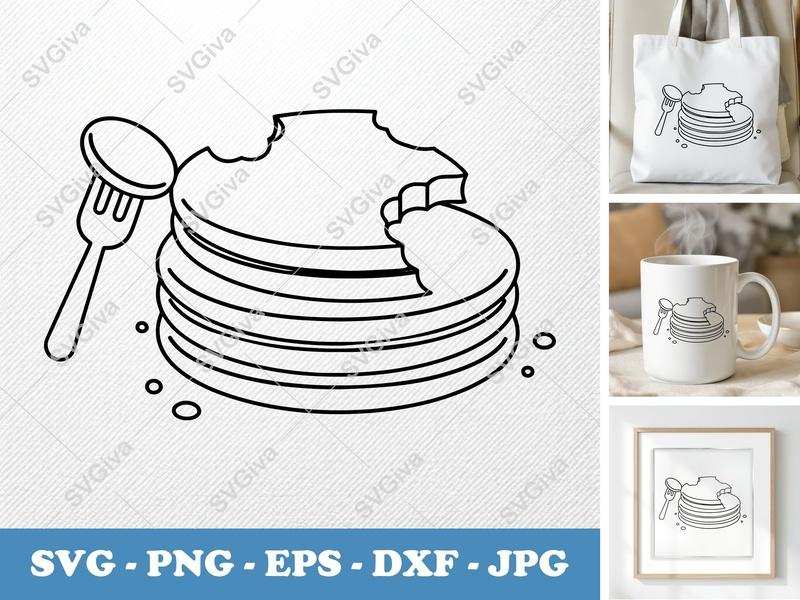 Pancakes Partially Eaten SVG | Puffy Soft Forms | Breakfast Food | PNG DXF EPS | Cricut Silhouette