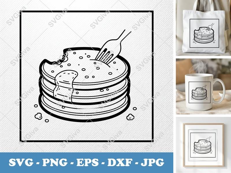 Pancakes SVG, Bitten Stack Fork Syrup Breakfast Food Clip Art, PNG EPS DXF for Cricut Silhouette