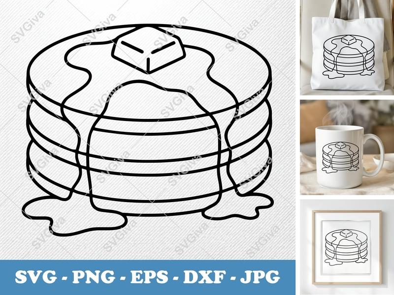 Pancakes SVG PNG DXF EPS | Breakfast Food Cut File for Cricut Silhouette | Kitchen Decor Vector