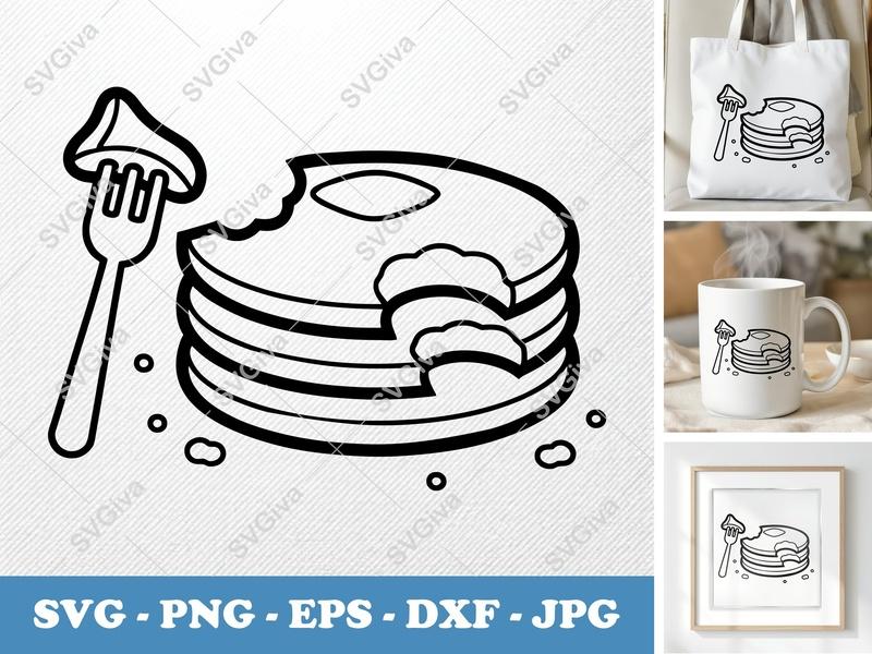 Pancakes SVG, Stack with Bites, Fork, Modern Breakfast Clipart | PNG EPS DXF for Cricut & Silhouette