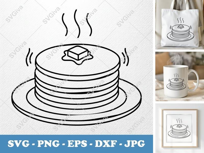 Pancakes SVG | Stack with Butter, Hot Steam | Modern Clean Design PNG EPS DXF for Cricut Silhouette