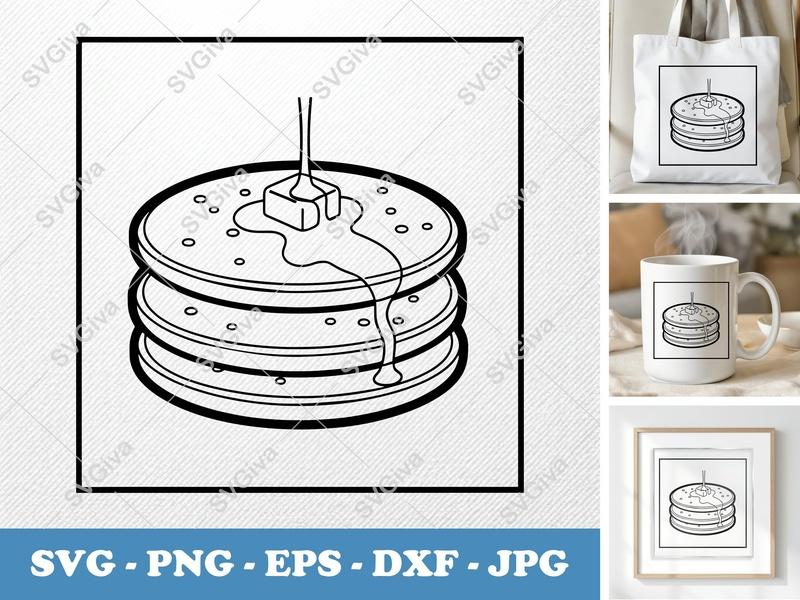 Pancakes SVG | Stack with Butter & Syrup | Modern Clean Design, PNG EPS DXF for Cricut, Silhouette