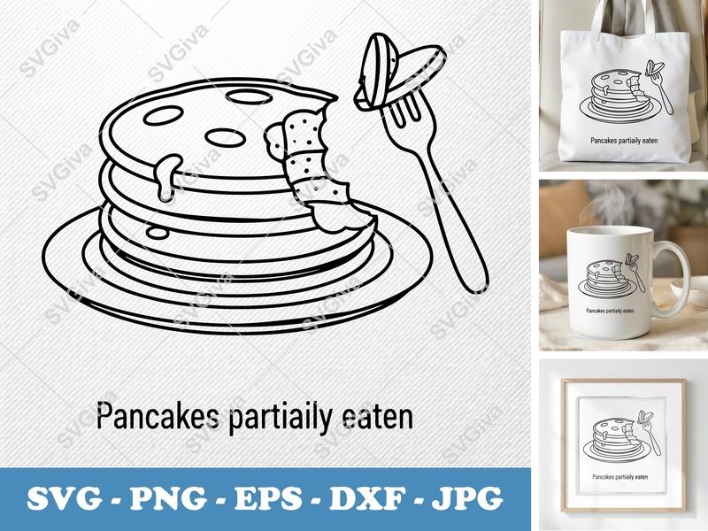 Pancakes SVG, Stack with Syrup, Fork, Eaten Design | PNG EPS DXF for Cricut, Silhouette | Breakfast Food Clipart
