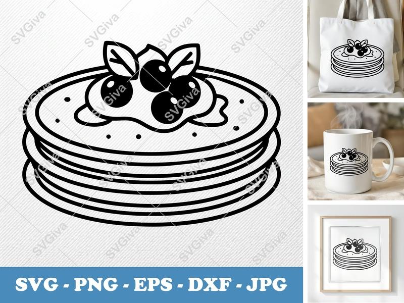 Pancakes with Berries SVG | Pancake Stack Cut File PNG DXF EPS Cricut Silhouette