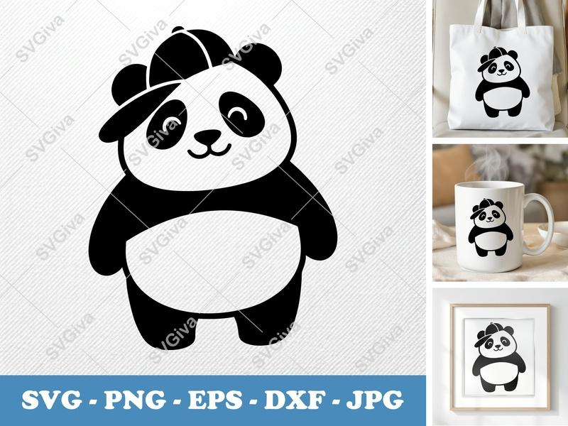Panda Hat SVG, Cute Bear Silhouette, Modern Clean Design for Cricut | PNG EPS DXF Files for Cutting Machines