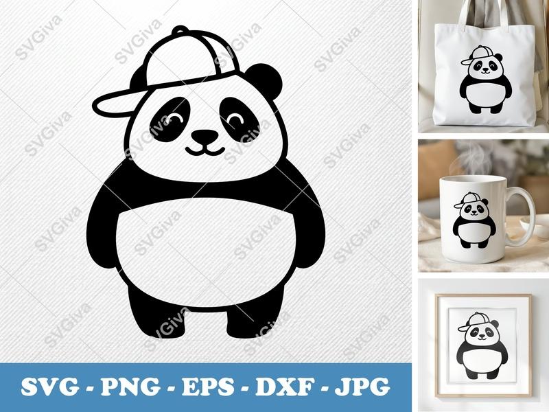 Panda in a Cap SVG | Friendly Rounded Body Bean-Shaped Forms | PNG DXF EPS | Cricut Silhouette File