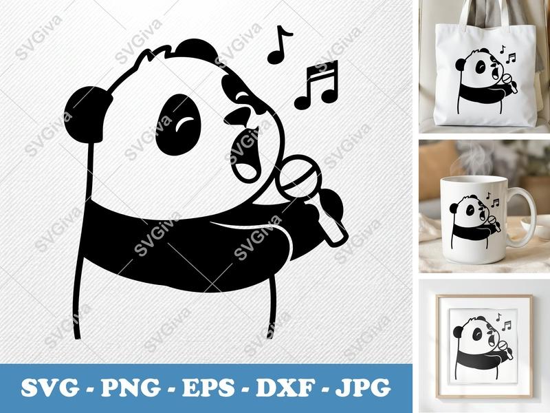 Panda Singing SVG | Bold Contour, Simple Design | PNG DXF EPS | Cricut Silhouette Cut File
