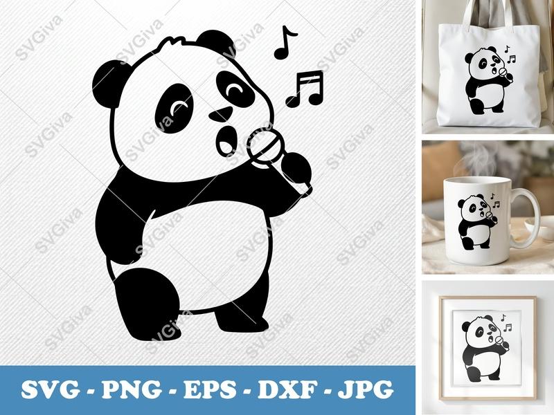 Panda Singing SVG | Bold Minimalist Character | PNG DXF EPS | Cricut Silhouette Cut File