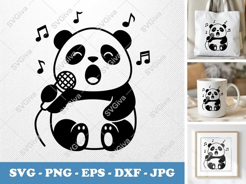 Panda Singing SVG PNG DXF EPS | Music Animal Cut File Cricut Silhouette | Cute Bear Vector Art