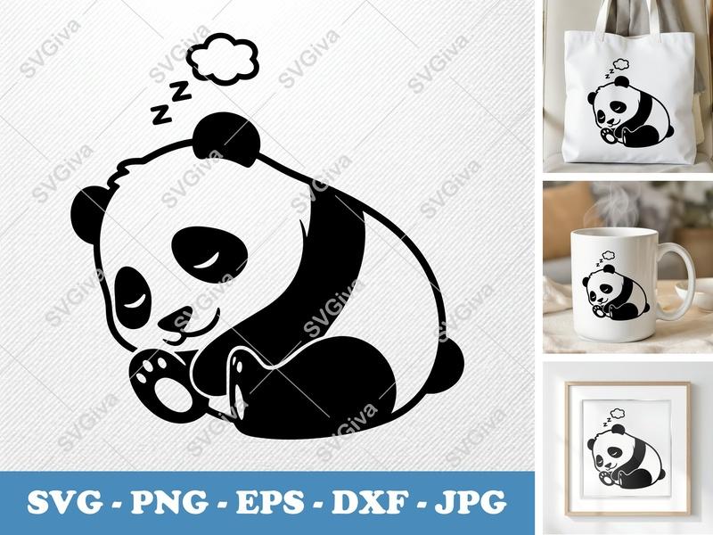 Panda Sleeping SVG | Bold Contour Minimalist Cut File | PNG DXF EPS | Cricut Silhouette Design