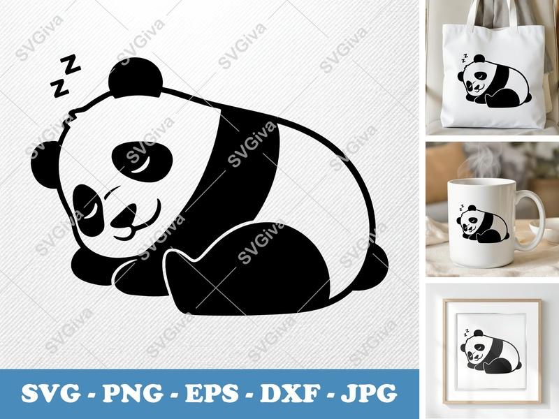 Panda Sleeping SVG | Cute Bear PNG EPS DXF | Modern Clean Design | Cricut Silhouette File | Animal Clip Art