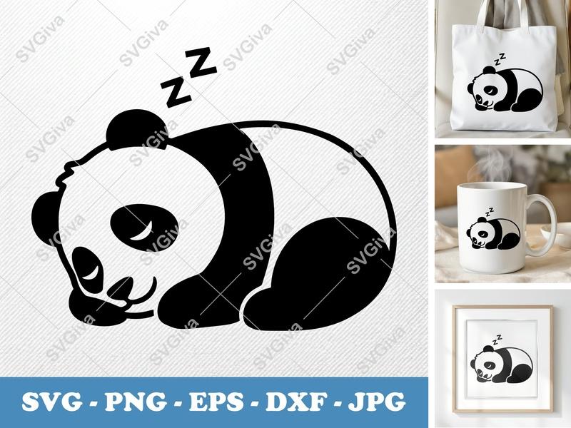 Panda Sleeping SVG | Cute Napping Bear Cut File | Modern Animal Clipart | PNG EPS DXF for Cricut, Silhouette