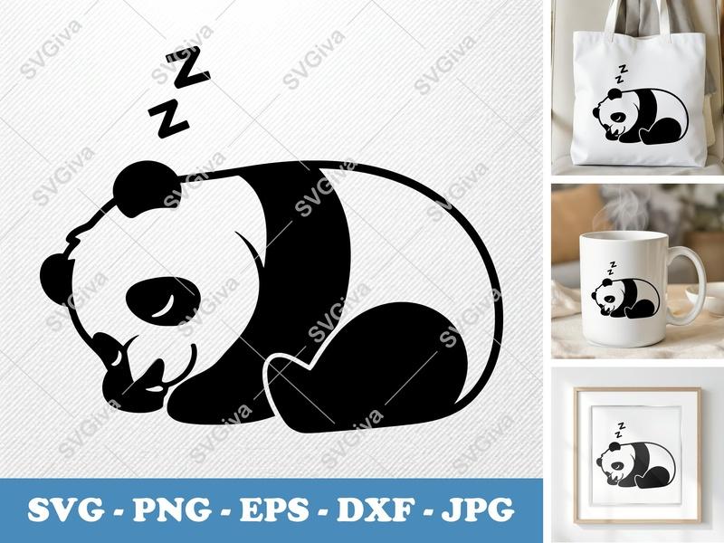 Panda Sleeping SVG, Cute Napping Panda Bear Cut File, Animal Clipart PNG EPS DXF for Cricut & Silhouette, Modern Design
