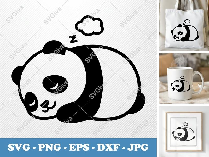 Panda Sleeping SVG | Cute Napping Panda Cut File | Minimalist Animal Design | PNG EPS DXF for Cricut, Silhouette
