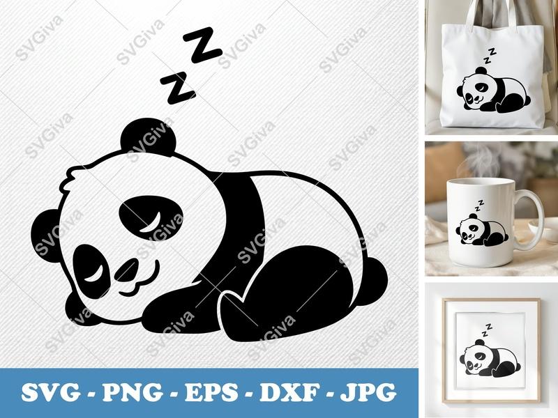 Panda Sleeping SVG | Friendly Rounded Body Bean-Shaped Design | PNG DXF EPS | Cricut Silhouette File
