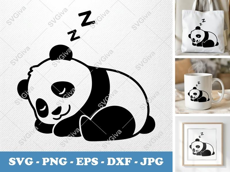 Panda Sleeping SVG, Minimalist Bold Contour Cut File | PNG DXF EPS | Cricut Silhouette Design