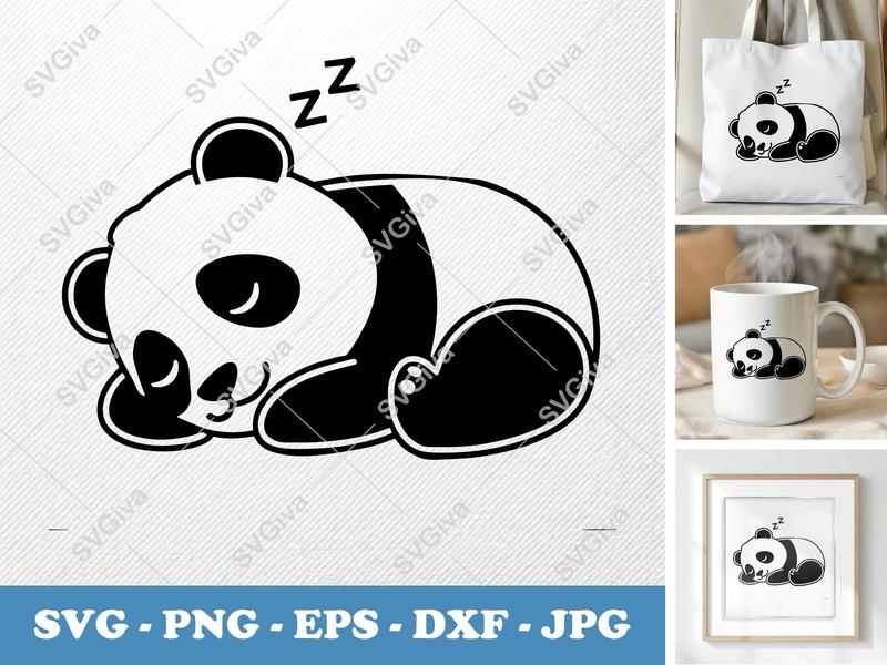 Panda Sleeping SVG | Minimalist Double-Outline Design | Thick Contour, Thin Lines | PNG DXF EPS | Cricut Silhouette File