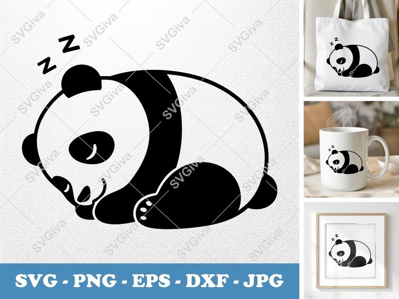 Panda Sleeping SVG PNG DXF EPS | Cute Animal Cut File for Cricut Silhouette