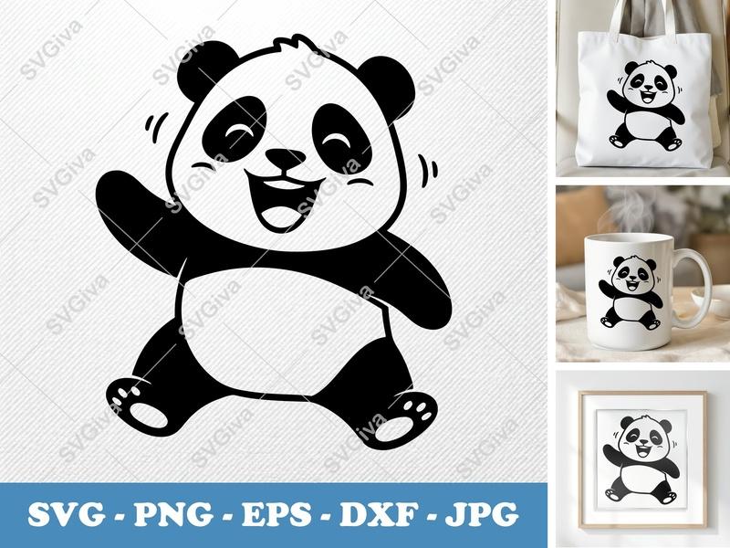 Panda Smiling Happily SVG | Bold Contour Minimalist Design | PNG DXF EPS | Cricut Silhouette File
