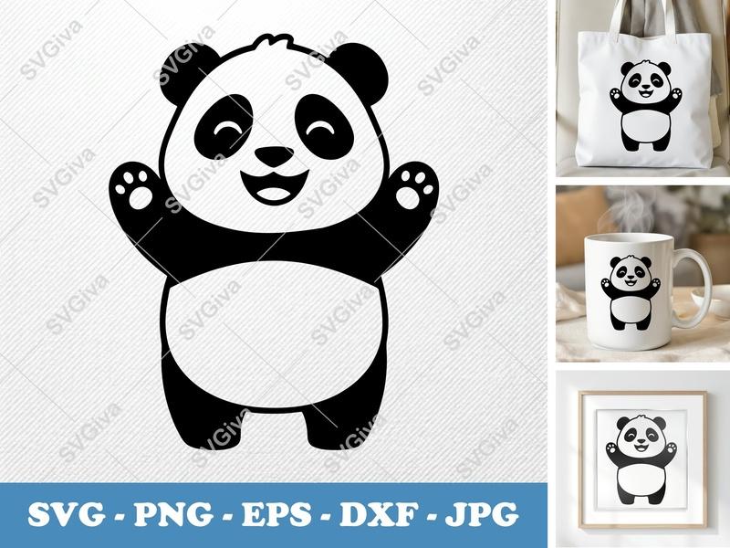 Panda Smiling Happily SVG | Bold Contour, Simple Character | PNG DXF EPS | Cricut Silhouette File