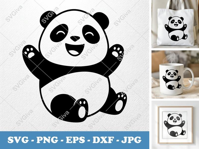 Panda Smiling Happily SVG PNG DXF EPS | Happy Bear Cut File for Cricut Silhouette