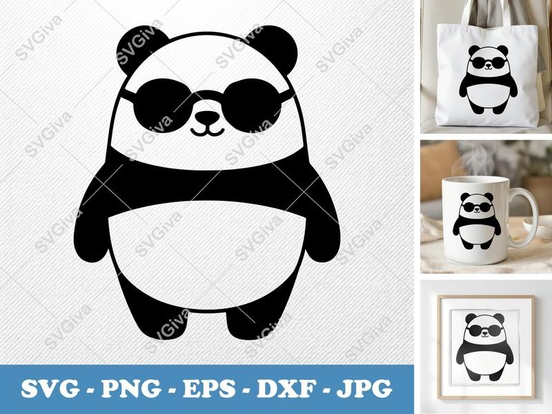 Panda SVG, Cool Panda with Sunglasses Cut File, Modern Animal PNG, EPS, DXF for Cricut & Silhouette, Cute Cartoon Bear Design