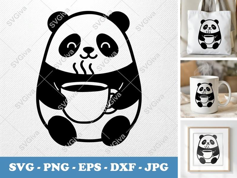 Panda SVG | Cute Panda Coffee Mug Cut File | Modern Clean Design | PNG EPS DXF for Cricut Silhouette